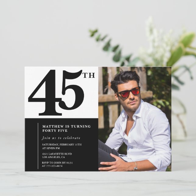 Invitations Black 45e anniversaire Elegant Chic (Debout devant)