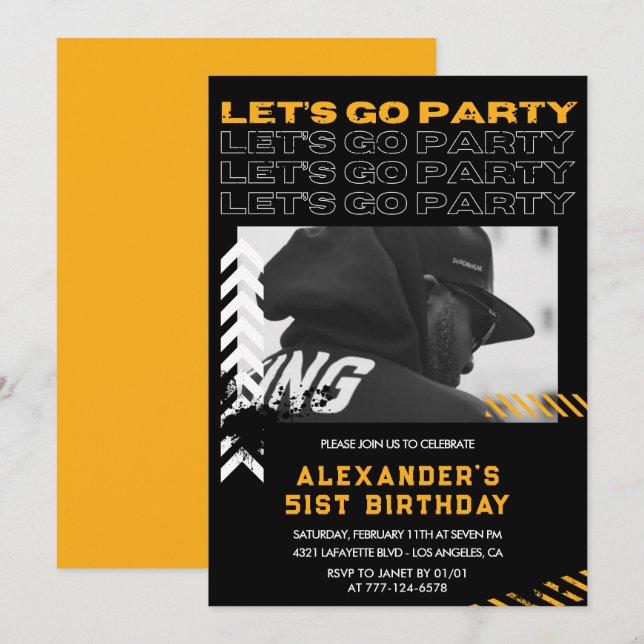 Invitations Black 51e anniversaire Hommes Photo Sp (Devant / Derrière)