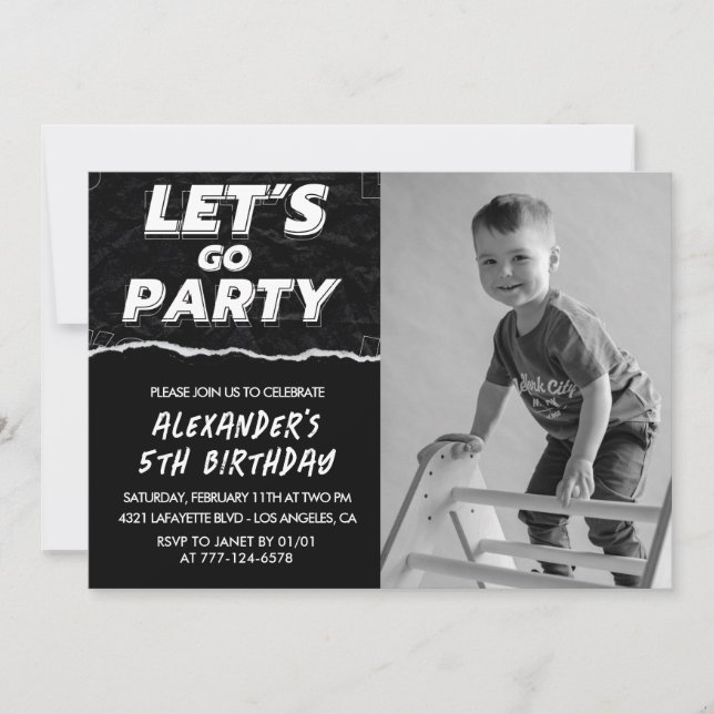 Invitations Black 5e anniversaire Boy Photo (Devant)
