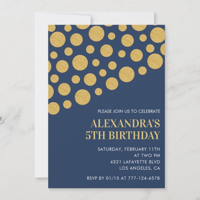 Invitations Black 5e anniversaire Gold Navy (Devant)