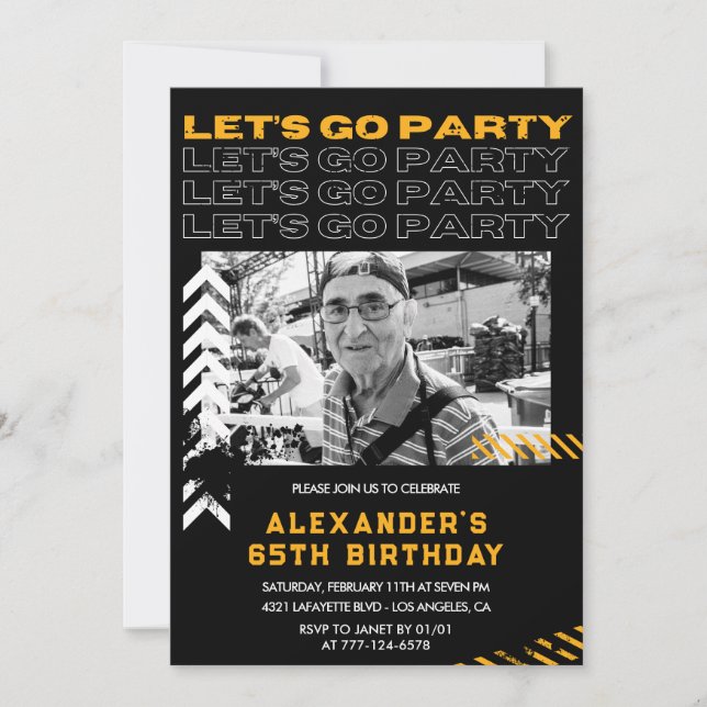 Invitations Black 65e anniversaire Hommes Photo Sp (Devant)