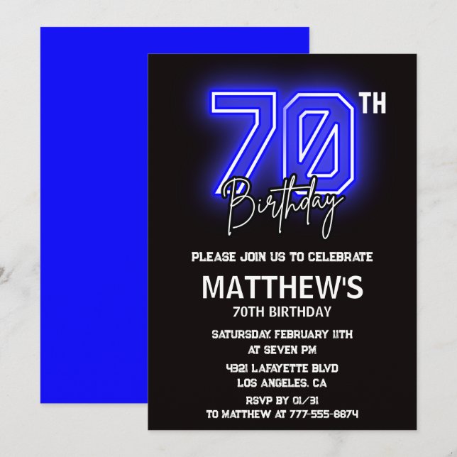 Invitations Black 70e anniversaire Modern Sport Ne (Devant / Derrière)