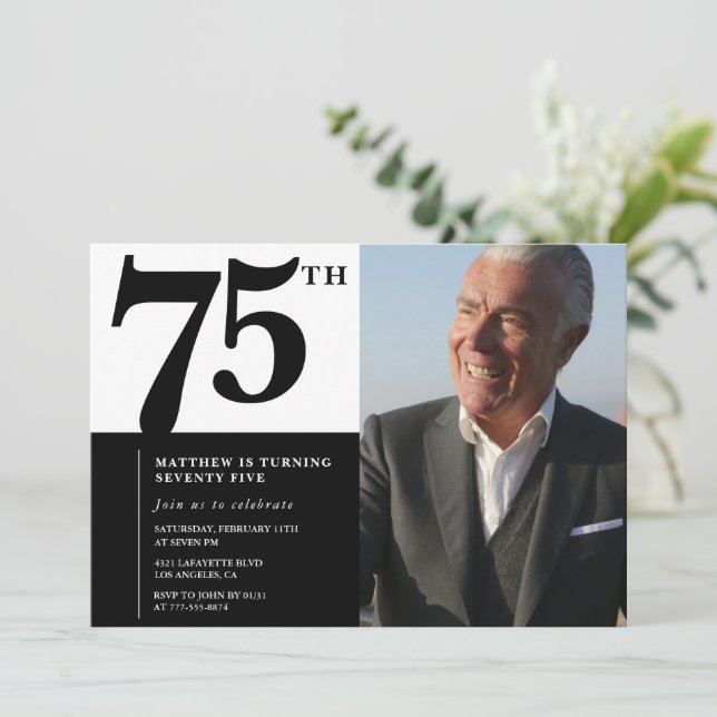 Invitations Black 75e anniversaire Elegant Chic (Debout devant)