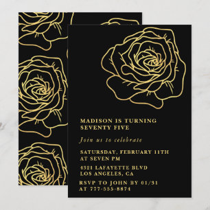 Invitations Black 75e anniversaire Gold Floral