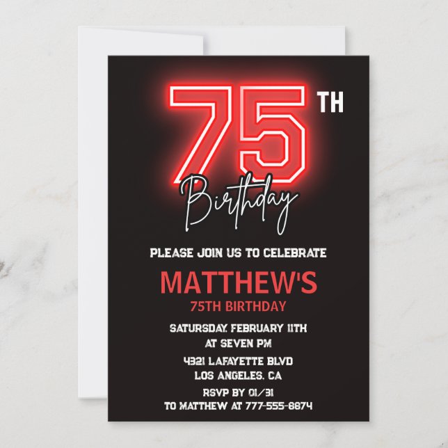 Invitations Black 75e anniversaire Hommes Neon (Devant)