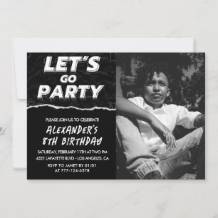 Invitations Black 8e anniversaire Boy Photo