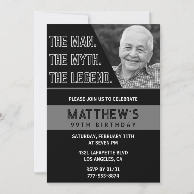 Invitations Black 99e anniversaire L'homme La Lége (Devant)