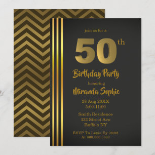 Invitations Black and Gold 50th Birthday