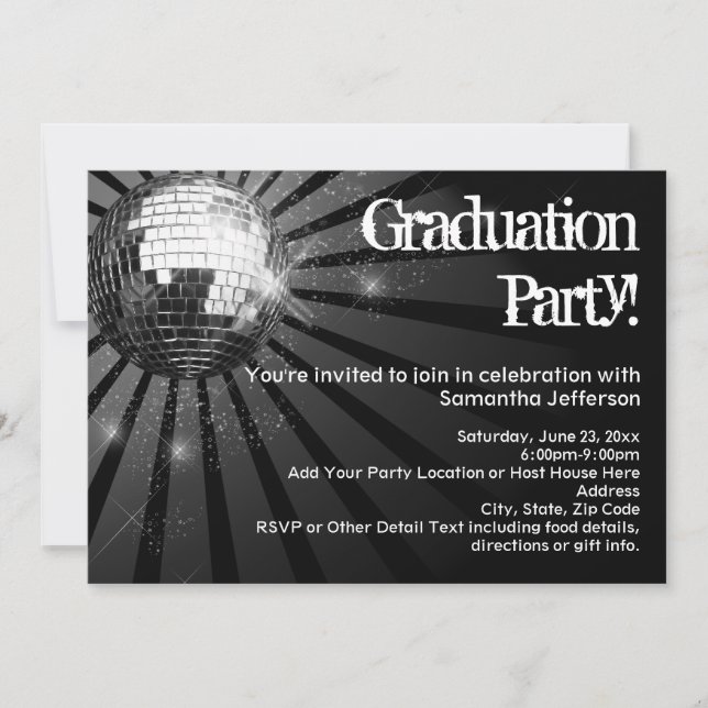 Invitations Black Disco Ball Graduation Party (Devant)