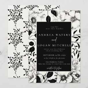 Invitations Black Floral Wedding