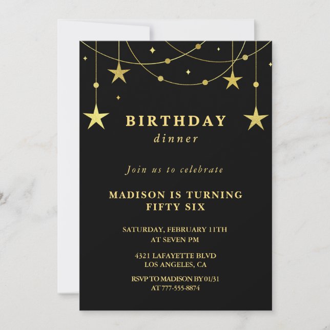 Invitations Black Gold 56e anniversaire Stars (Devant)