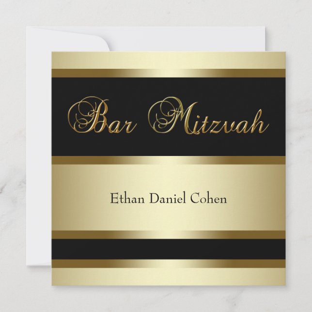 Invitations Black Gold Bar Mitzvah (Devant)
