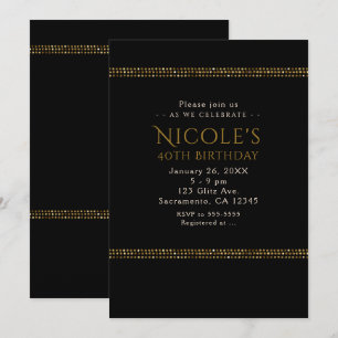Invitations Black & Gold Chic Sparkling Glam Party