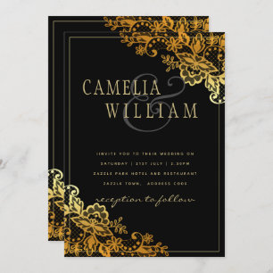 Invitations Black Gold Lace Wedding