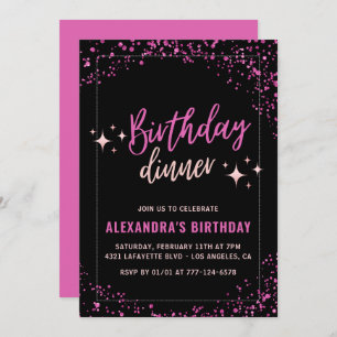 Invitations Black Pink 24e anniversaire Dîner