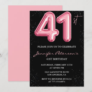 Invitations Black Pink 41e anniversaire Ballons Gl