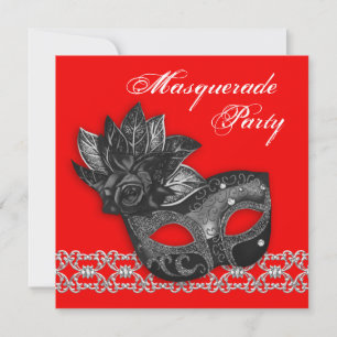 Invitations Black Red Masquerade Party