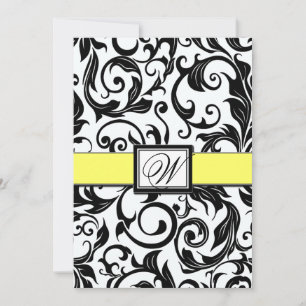 Invitations Black White & Yellow Mariage damassé