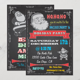 Invitations Blackboard Retro Père Noël Holiday Par