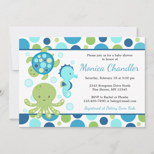 Invitations bleues de baby shower de mer (Devant)