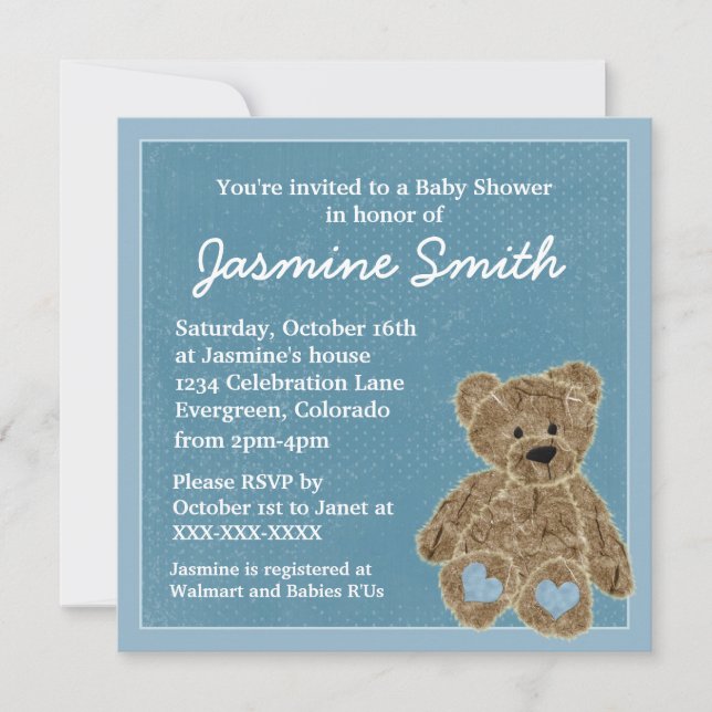 Invitations bleues de baby shower d'ours de (Devant)