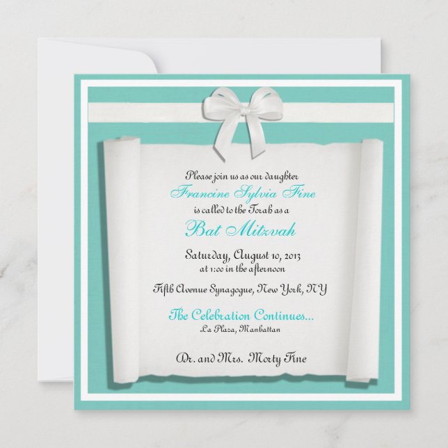 Invitations bleues de bat mitzvah d'oeufs de Robin (Devant)