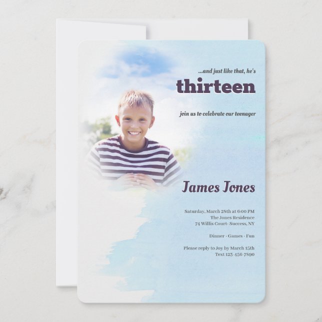 Invitations bleues de fête d'anniversaire de photo (Devant)