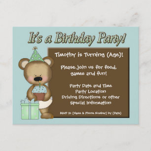 Invitations bleues de fête d'anniversaire d'ours