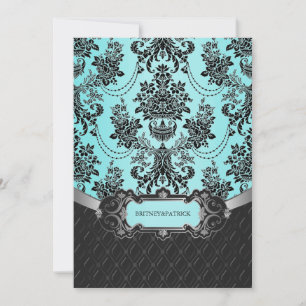 Invitations bleues de mariage de damassé noire