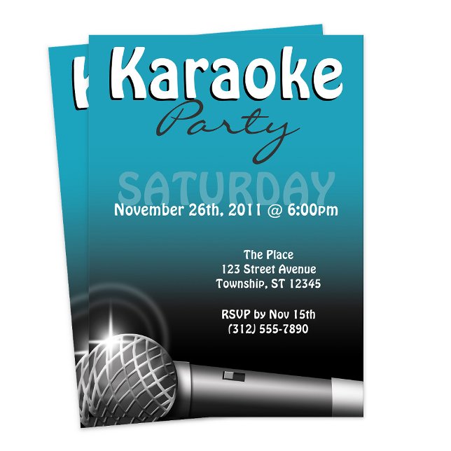 Invitations bleues du Karaoke Party (Karaoke Party Blue Invitations from Starzraven on Zazzle. Downloadable digital evite available, too!)