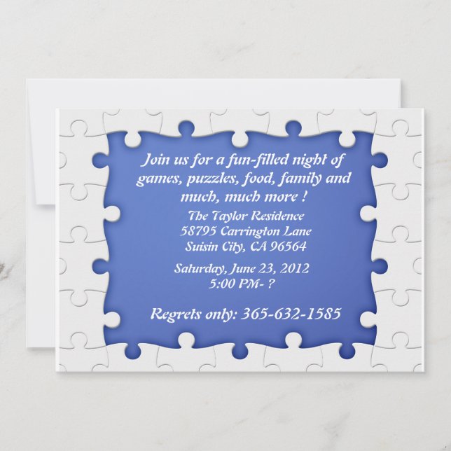 Invitations bleues et blanches de vue de puzzle (Devant)