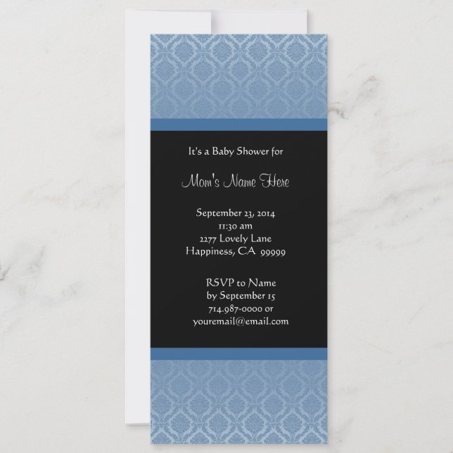 Invitations bleues et noires de baby shower de (Devant)