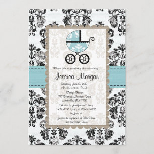Invitations bleues et noires de baby shower de