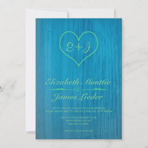 Invitations bleues et vertes de mariage campagnard
