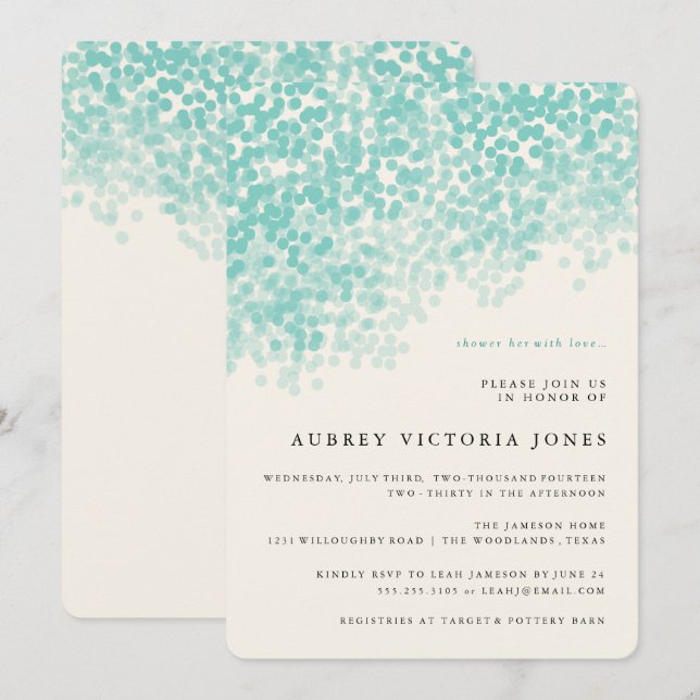 Invitations bleues turquoises de Fête de la mariée (Devant / Derrière)