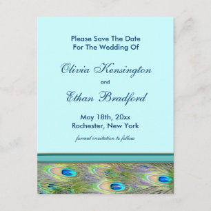 Invitations bleues turquoises de mariage de paon