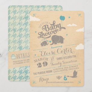Invitations bleues vintages de baby shower
