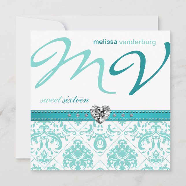 Invitations bleus d'anniversaire de sweet sixteen (Devant)