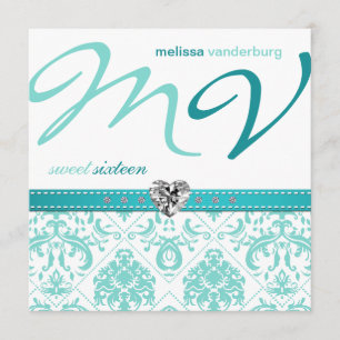 Invitations bleus d'anniversaire de sweet sixteen