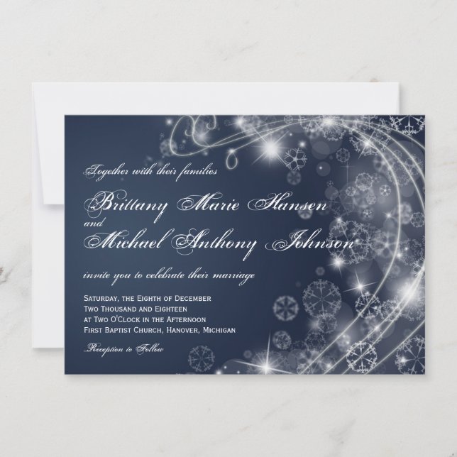 Invitations bleus de mariage de flocons de neige (Devant)