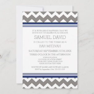 Invitations Blue Grey Chevron Bar Mitzvah