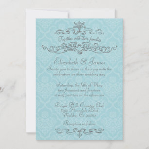 Invitations Blue Mariage damassé de luxe simples