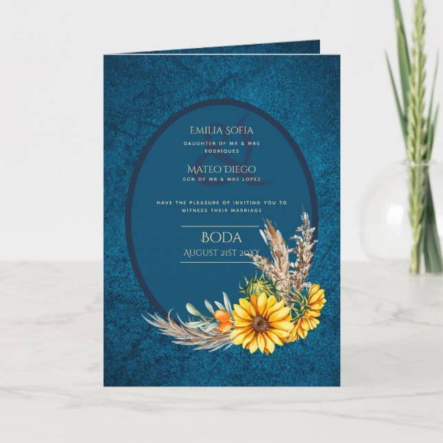 Invitations BODA Espagnol 4pg Turquoise Bleu Tourn (Devant)