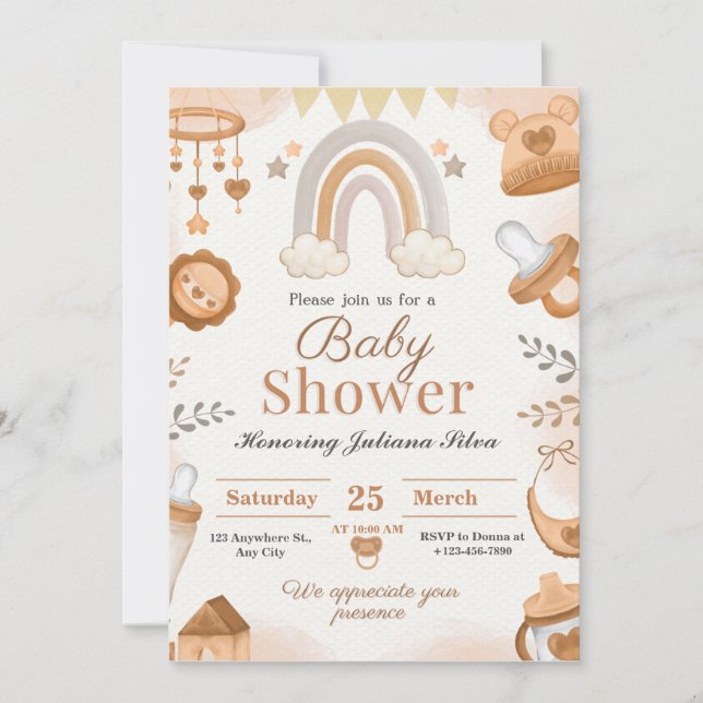 Invitations Brown à la douche bébé (Devant)