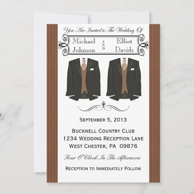 Invitations Brown de mariage gay de Tuxedo (Devant)