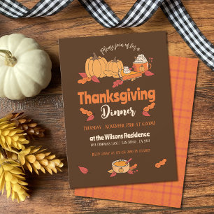 Invitations Brown et Orange Thanksgiving Diner