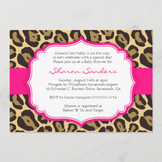 Invitations Brown Leopard & Hot Rose Baby Shower