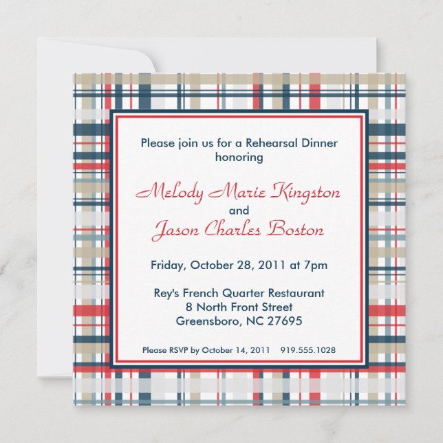 Invitations Carrés Patriotic Plaid (Devant)
