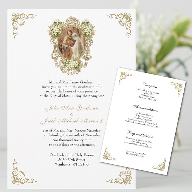 INVITATIONS CATHOLIQUES DE MARIAGE D'OR FLORAL (Beautiful, Elegant, & Easy to Personalize)