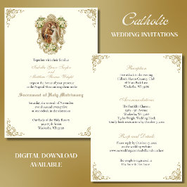 INVITATIONS CATHOLIQUES DE MARIAGE D'OR FLORAL
